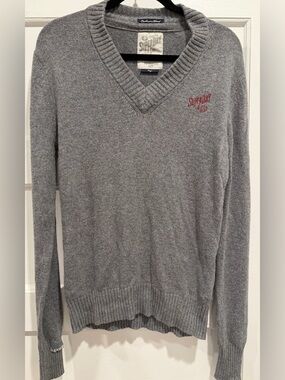 Superdry Men's Gray V-Neck Cashmere Knit Sweater
